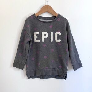5/$30💥Gap EPIC Flocked Sweatshirt, Grey & Pink Polka Dots, Ribbed Cuffs,